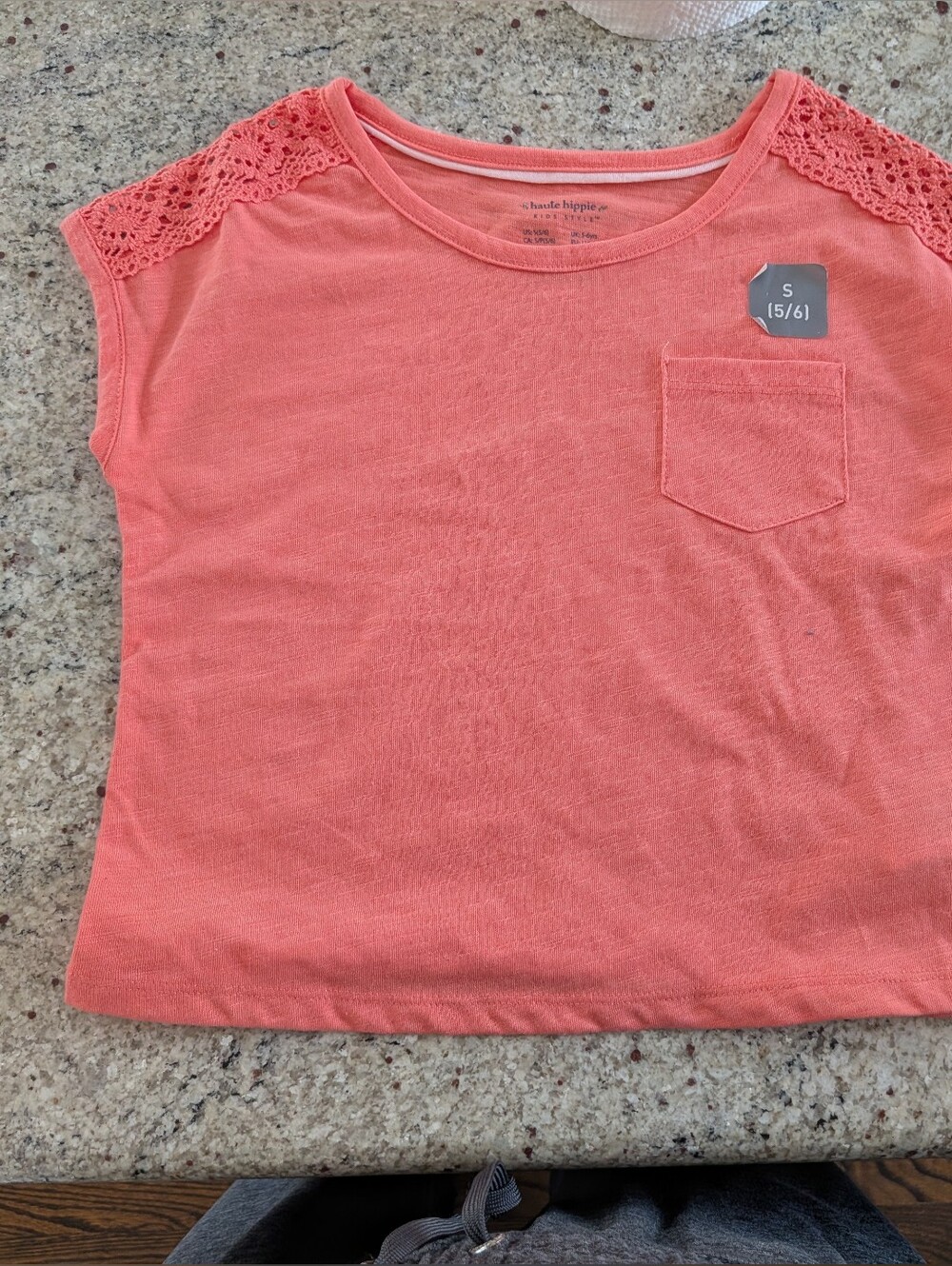 Coral Crochet Shoulder Pocket Tee